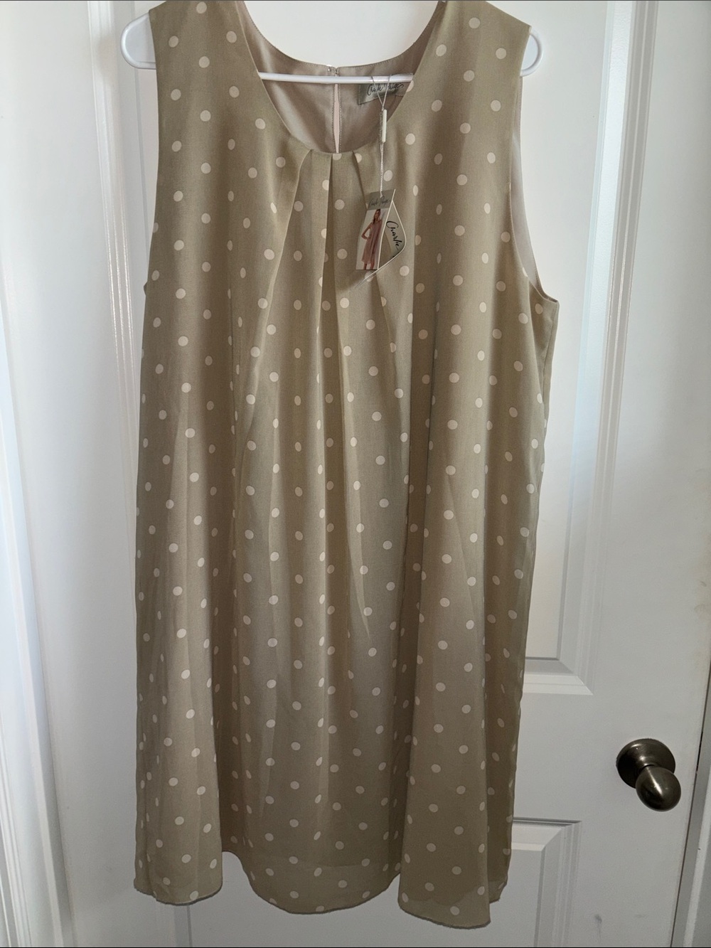 Charlie Paige Beige Polka Dot Sleeveless Shift Dress